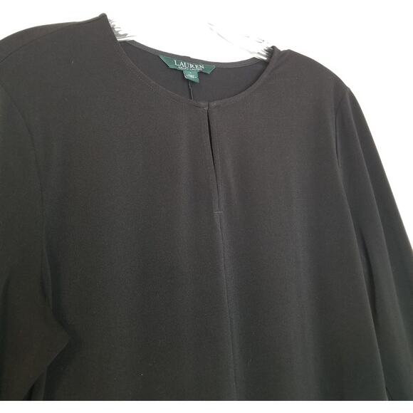 Lauren Ralph Lauren Black Long Sleeve Polyester Top Hi-Low Rnd V-neck Hem Size L - Picture 2 of 9